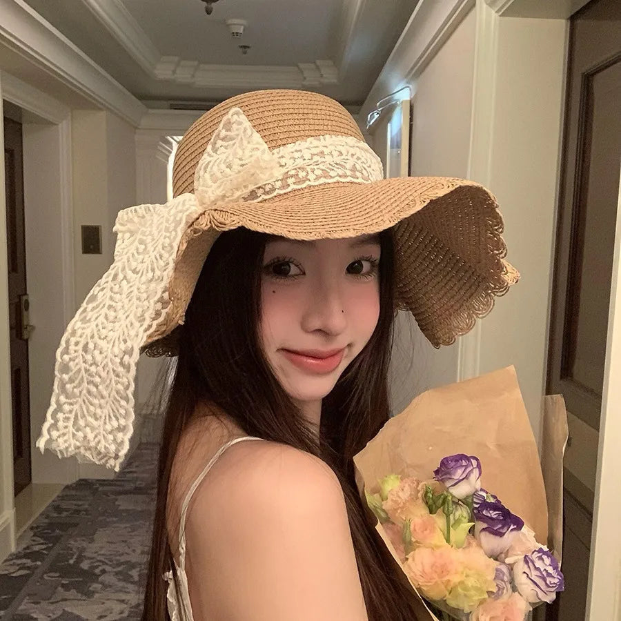 Women's Cute Simple Style Solid Color Big Eaves Straw Hat