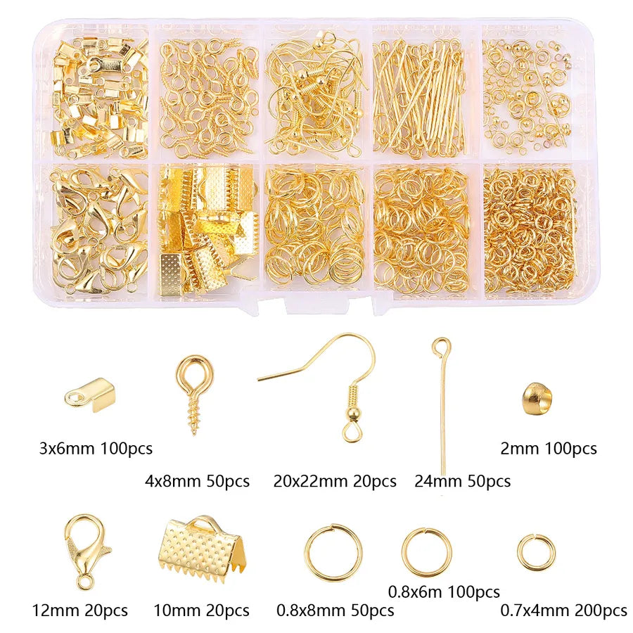 Handmade Beading Jewelry Accessories Kit Earring Hook Bracelet Necklace Material Tool Set Round Circle Chain Metal Simple Design