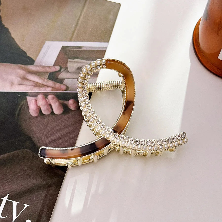 High-End Handmade Pearl Rhinestone Hair Clip New Style Jewelry Metal Shark Clamp Smooth Surface No Sharp Edges For Women