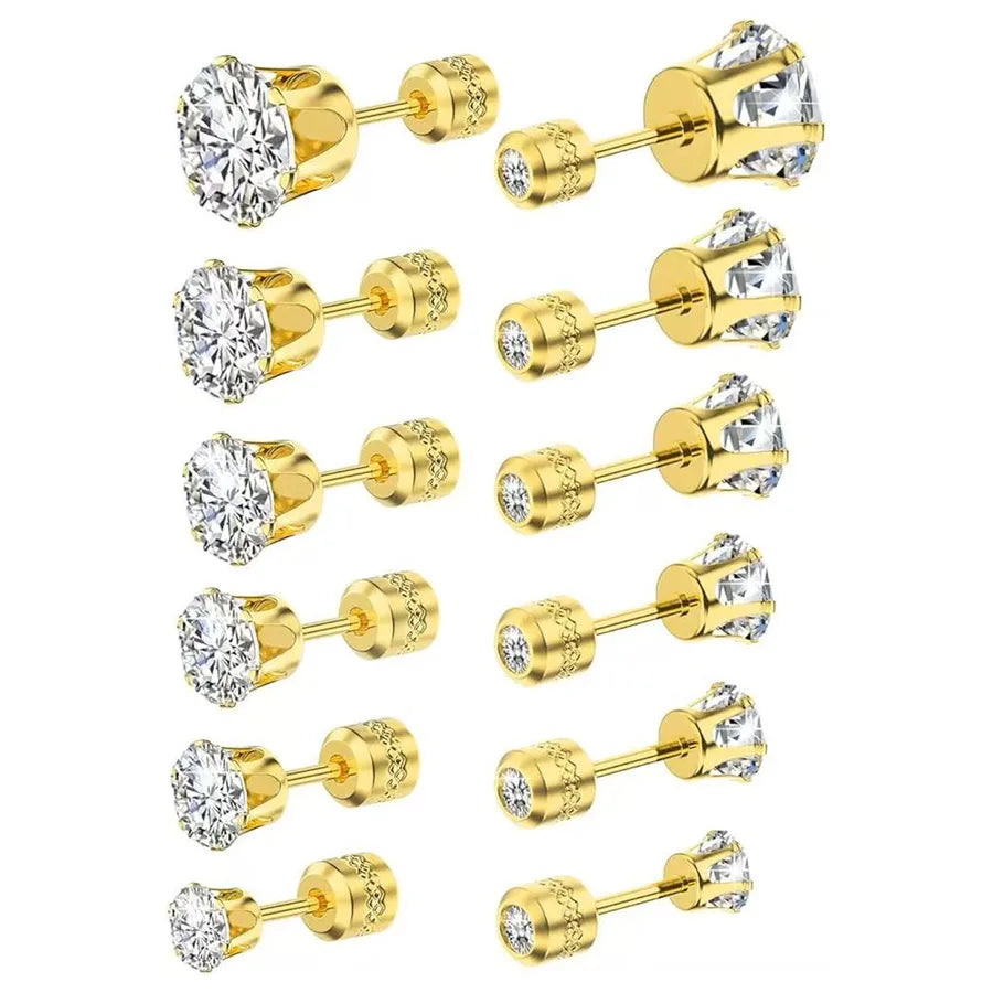 6 Pairs Simple Style Triangle Pentagram Round 304 Stainless Steel 18K Gold Plated Ear Studs