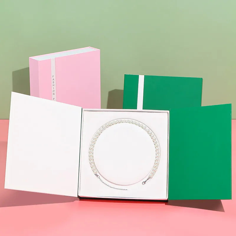 Elegant Pearl Necklace Box Double Open Mother's Day Goddess Gift Jewelry Packaging Paper Touch Feeling Gold Stamping