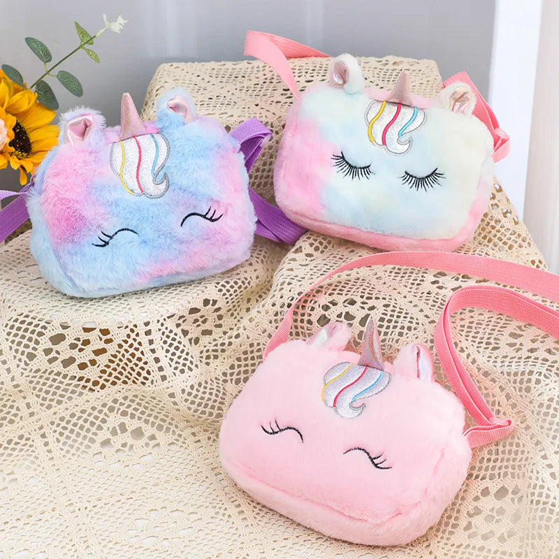 Children's Rainbow  Plush Shoulder Bag Kindergarten Cute Crossbody Handbag Cartoon Girl Handbag