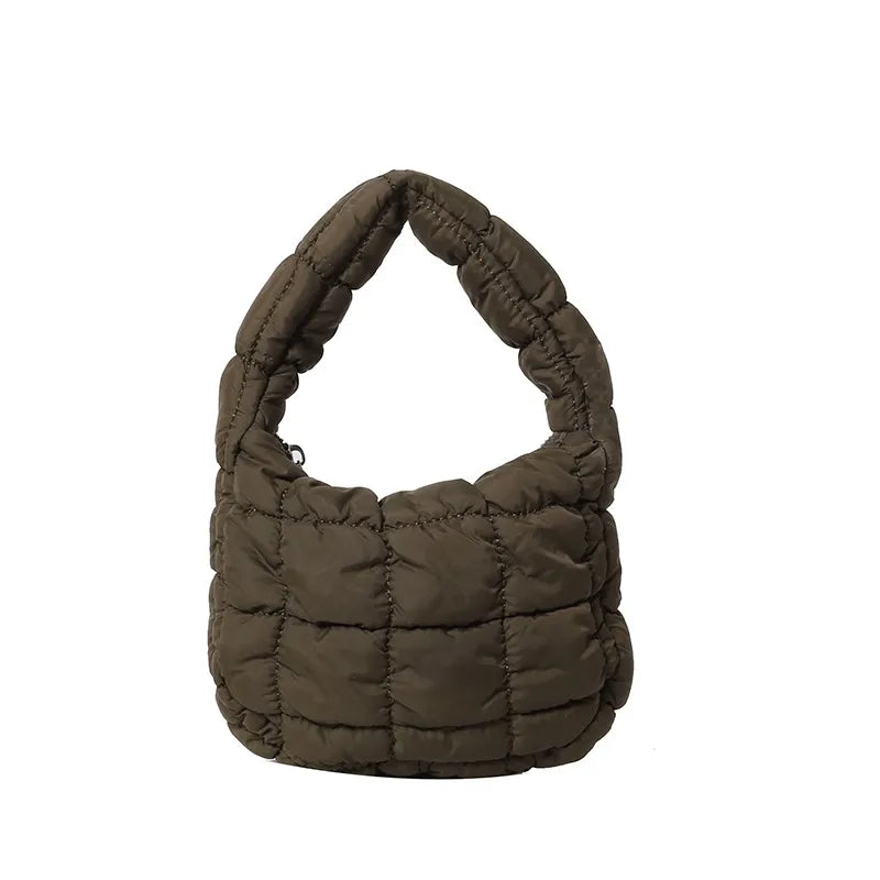 Pleated Plaid Cloud Bag Underarm Bag  New down Cotton Jacket Western Style Fashion Mini Handbag