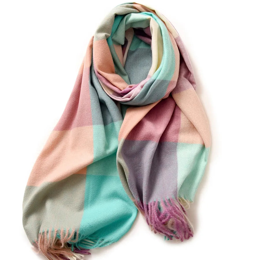 women's retro plaid imitation cashmere tassel winter scarves