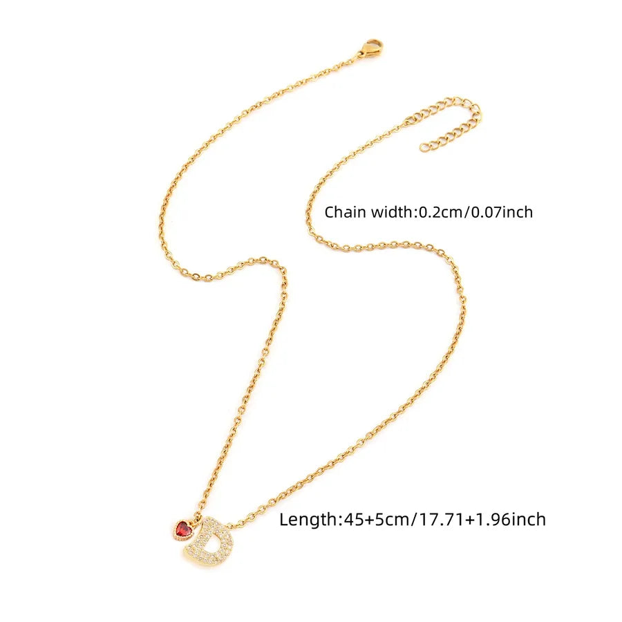 Wholesale Jewelry Elegant Simple Style Classic Style Letter Heart Shape 201 Stainless Steel Artificial Crystal Copper cable chain Pendant Necklace