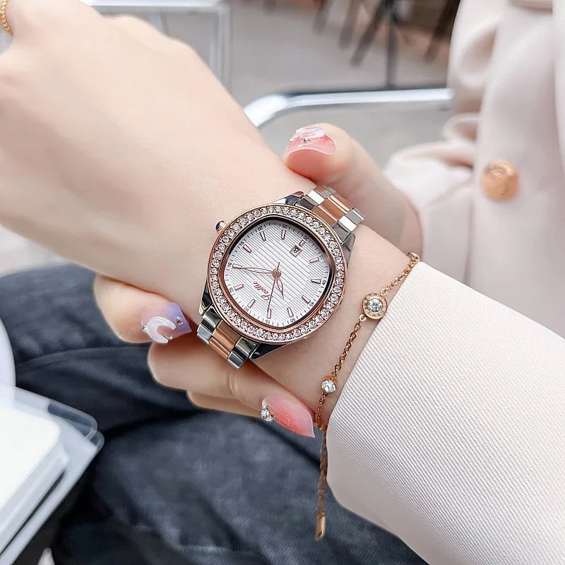 Casual Simple Style Commute Round Double Side Snaps Buckle Quartz Watch