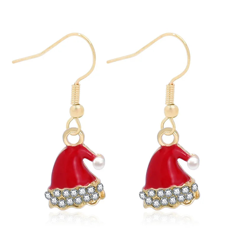 Fashionable Minimalist Christmas Series Earrings Women's Bell Drop Oil Flower Ring Snowman Christmas Tree Santa Claus Ear Jewelry