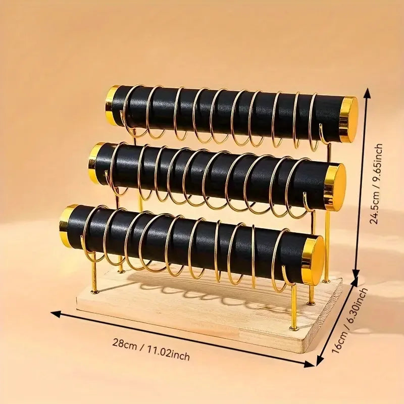 High-End Gold Jewelry Display Stand Bracelet Watch Storage Rack Elegant New Design Solid Wood Accessory Showcasing Holder