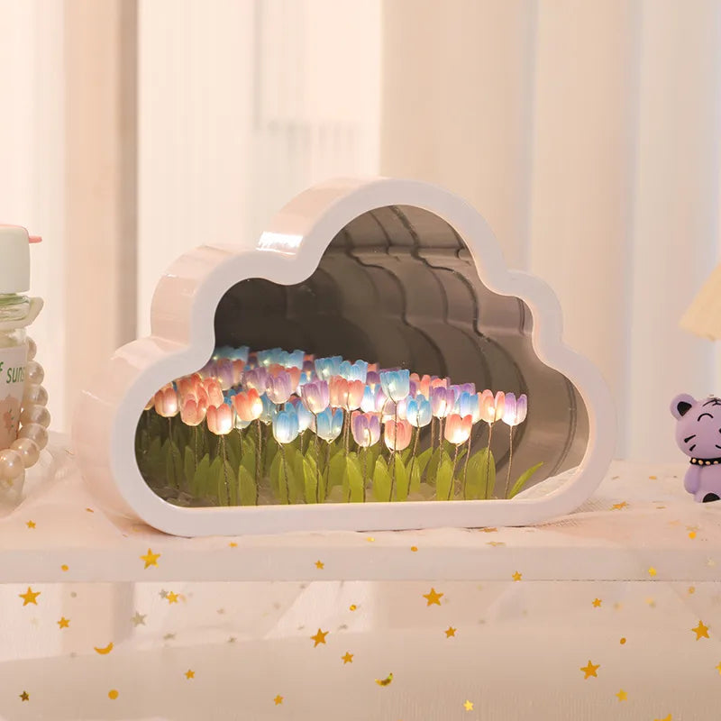 Clouds Tulip Nightlight DIY Handmade Mirror Flower Sea Atmosphere Light Desktop Ornaments Birthday Gift