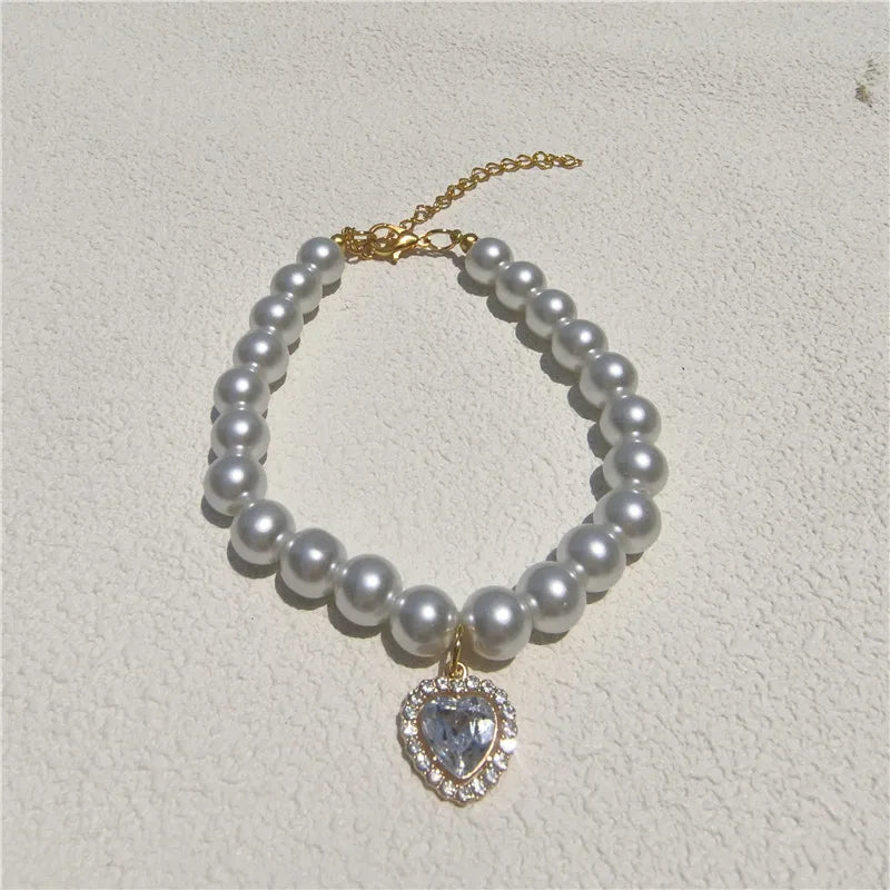 Europe and the United States  fashion foreign trade cat and dog jewelry imitation pearl love gem pendant pet necklace multi-color optional