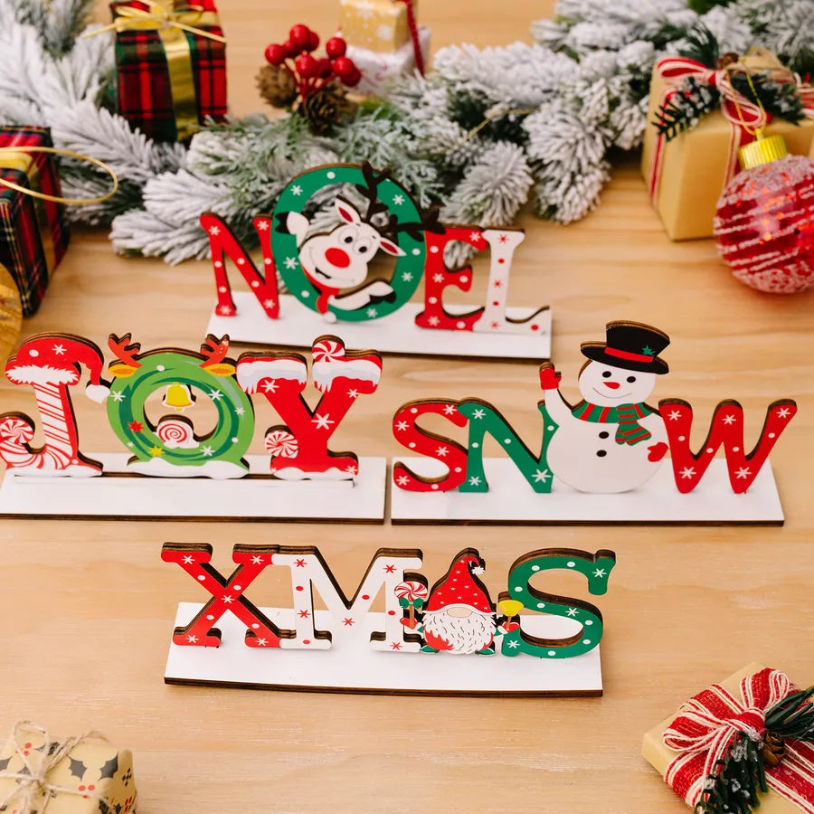 Christmas Cartoon Style Letter Snowman Wood Party Ornaments