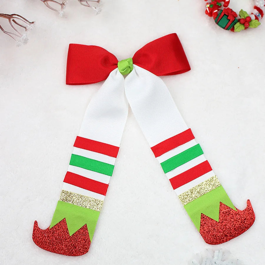 Christmas Boot Hair Clip Butterfly Knot Sash Red And Green Color Matching Christmas Costume Headwear Girls Cute Hair Accessories
