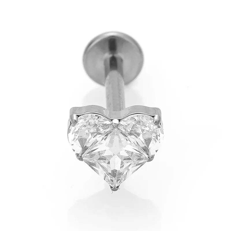 1 Piece Lip Rings Simple Style Heart Shape Titanium Alloy Polishing Plating Hollow Out Zircon 14K Gold Plated Lip Rings Ear Cartilage Rings & Studs Nose Rings & Studs