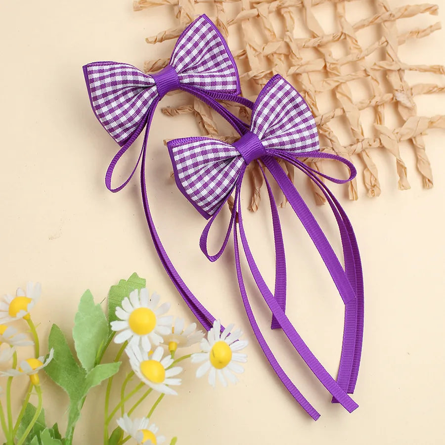 Plaid Ribbon Bow Fresh Plaid Pair Clip British   Spring New