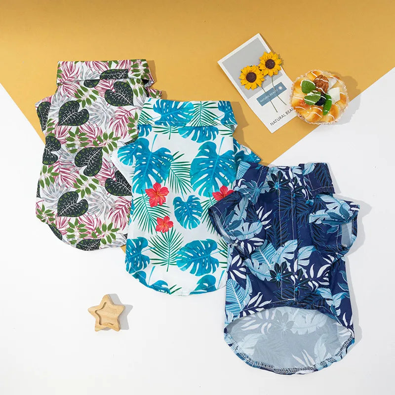 hawaiian polyester leaves pet clothing