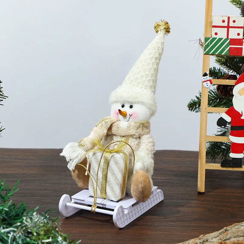 Christmas Decorations Knitted Foam Dolls Snowman Skiing Santa Claus Window Display Ornaments Festive Country New Style