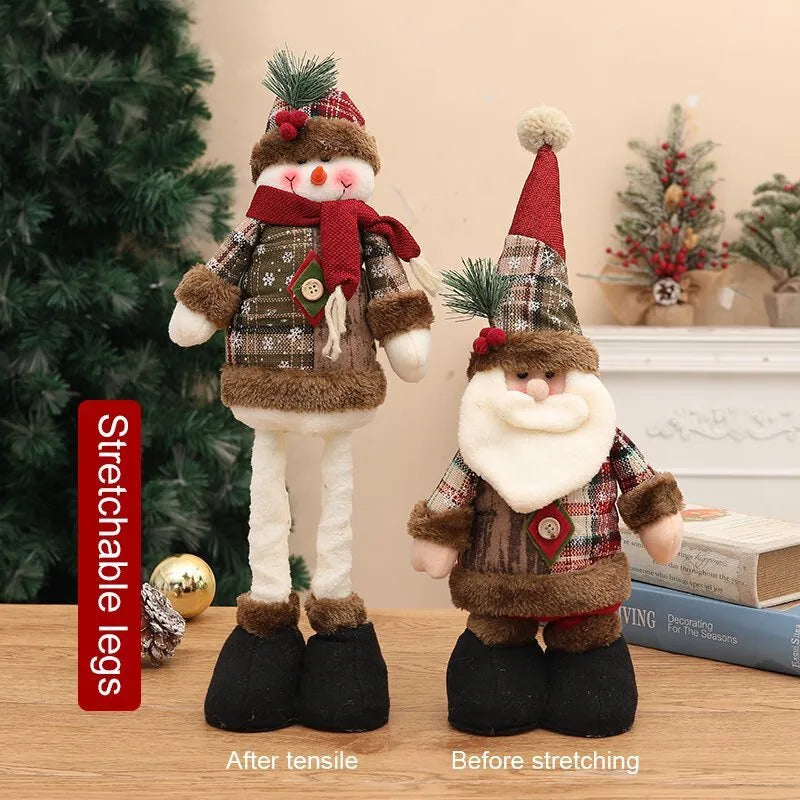 New Christmas Decorations Snowman Reindeer Dolls Stretchable Leg Figurines High-End Knitted Hat Window Display Accessories