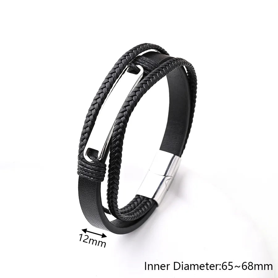 Casual Vacation Streetwear Simple 304 Stainless Steel Genuine Cowhide Leather Wholesale wristband
