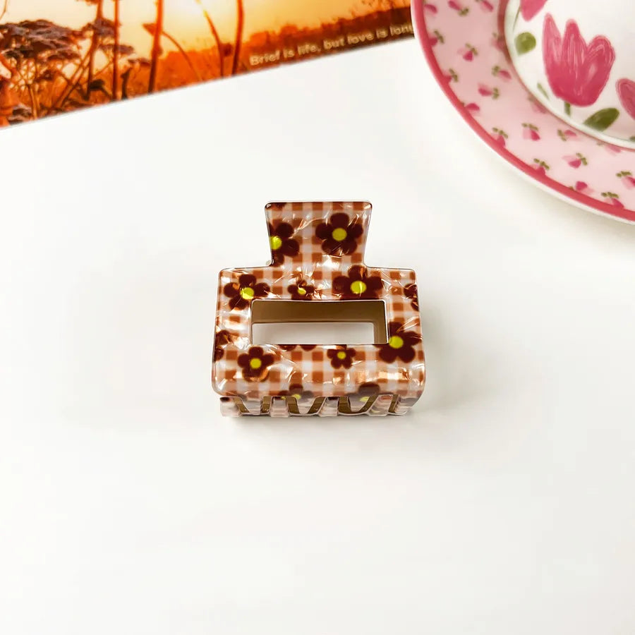 Retro PVC Floral Print Hair Claw New Elegance High-End Feeling Bun Shark Clip Small Flower Hair Clip Hair Accessories