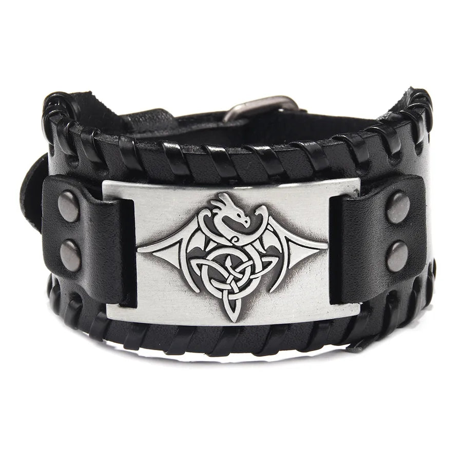 retro style flying dragon totem leather bracelet