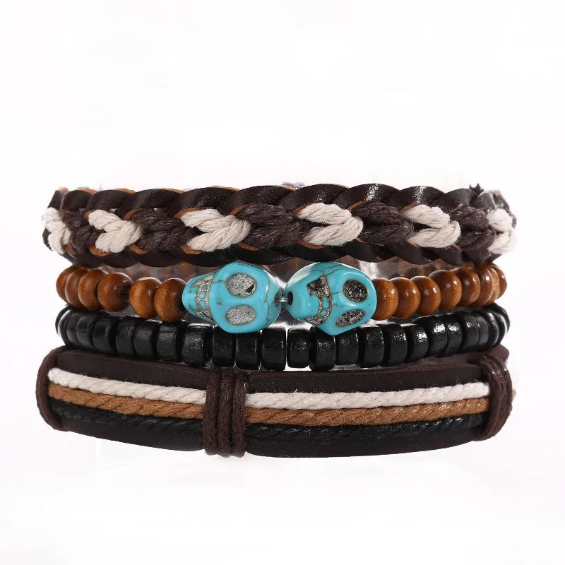 Ethnic Style Skull Pu Leather Alloy Wooden beads Beaded Knitting Halloween Unisex Bracelets