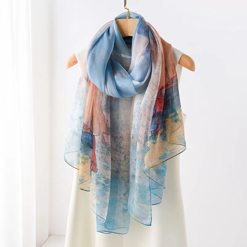 women's elegant geometric satin silk scarf
