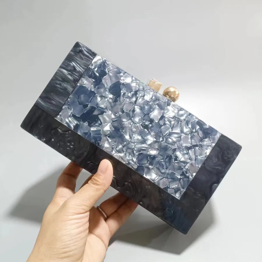 Purple Green Black Arylic Marble Square Evening Bags