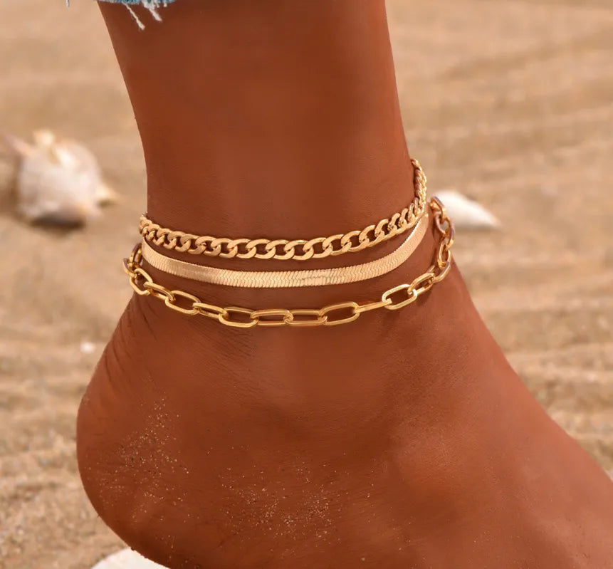 Bohemian Beach Style Distinctive Foot Decoration Simple Metal Turquoise Rice Beads Rhinestone Soft Pottery Multi-Style Foot Chain