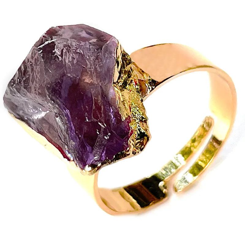 fashion geometric crystal asymmetrical plating inlay natural stone open ring 1 piece