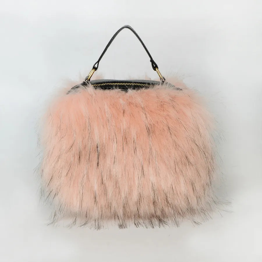 New Fashion Furry Personalized Niche Design Crossbody High Sense Imitation Raccoon Fur Fur Plush Hand-Carrying Bag Bag for Women