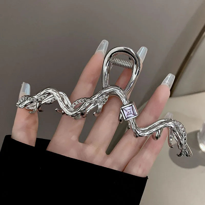 simple style sector shell rectangle imitation pearl rhinestone metal hair claws
