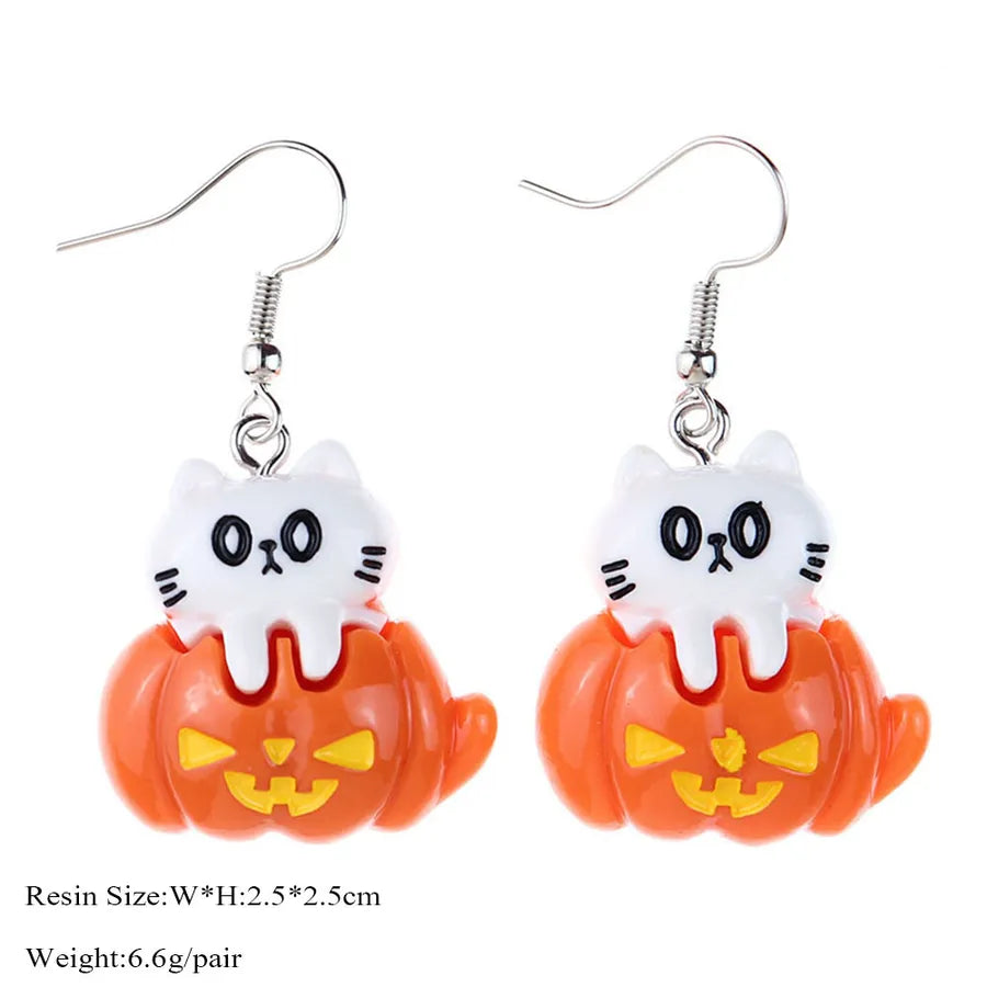 Halloween Series  Ear Rings Scary Funny Personality Skull Spider Ghost Pumpkin Resin Earrings Dangle
