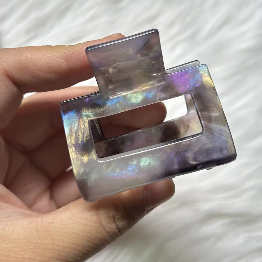 Elegant New Style Purple Cross Hair Clip Half Round Square Fish Tail Hair Clip Women's Fashion Accessory Resin Starry Night Dreamy
