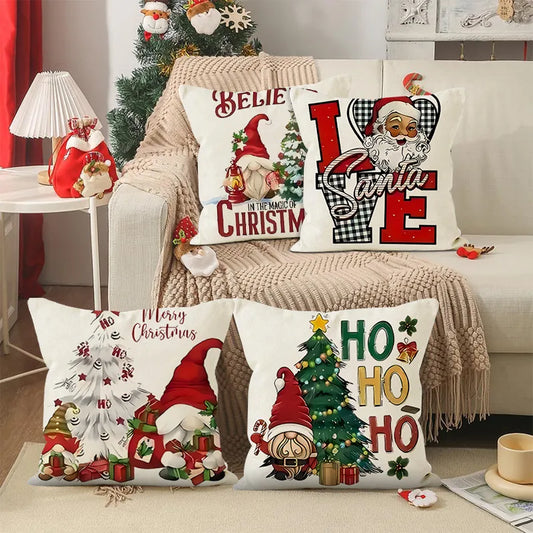 Christmas Dwarf Linen Pillowcase New Christmas Tree Letter Print Bedroom Bedside Cushion Cover Festive Snowflake Pattern