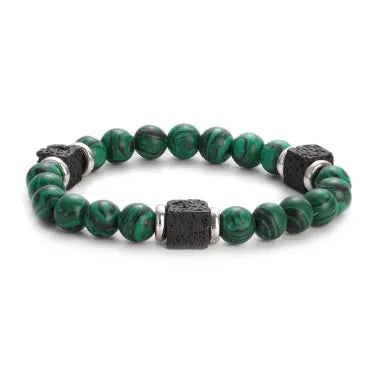New Lava Cube Volcanic Stone Bracelet Men's Colorful Marble Glass Beads Retro Bracelet