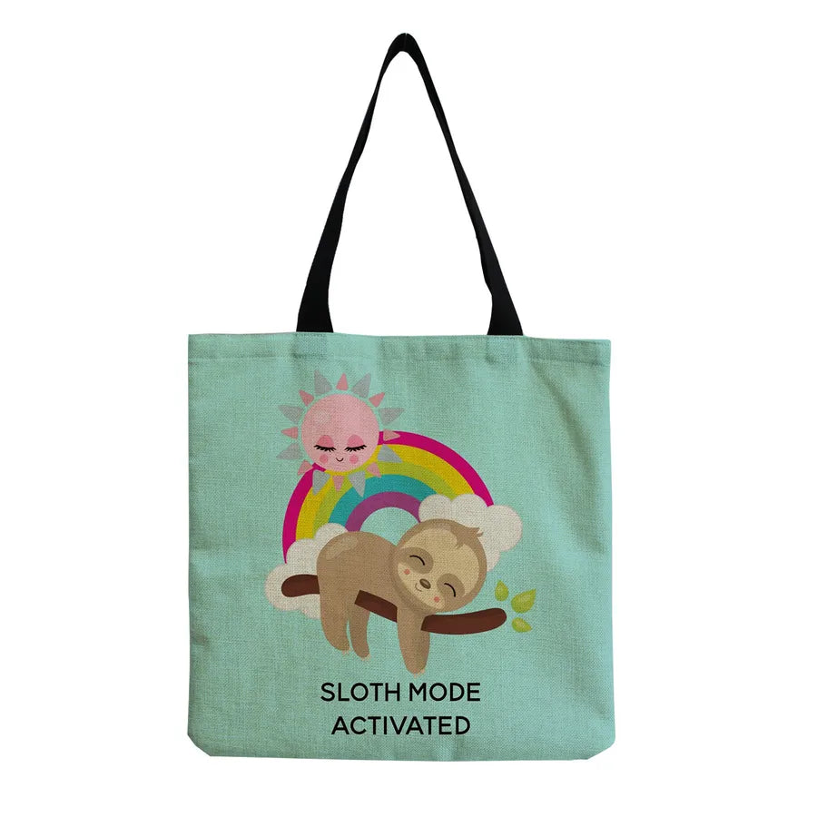 Women's Cute Cartoon Letter Linen Shopping bags