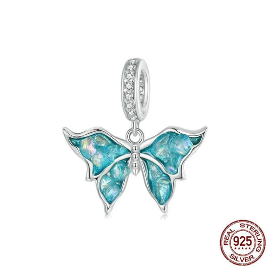 1 Piece 20 * 21mm Hole 4~4.9mm 925 Sterling Silver Zircon White Gold Plated Butterfly Polished Pendant Jewelry Accessories