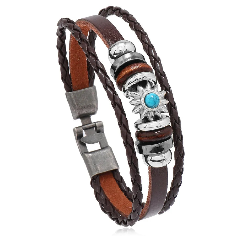 Retro Star Pu Leather natural stone Unisex Bracelets