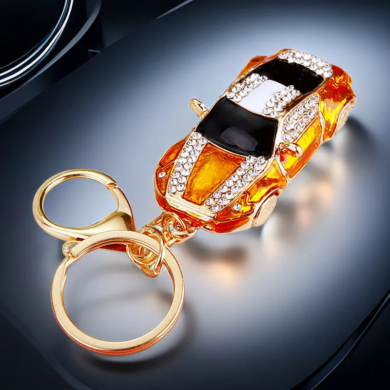 cute car metal diamond women's bag pendant keychain