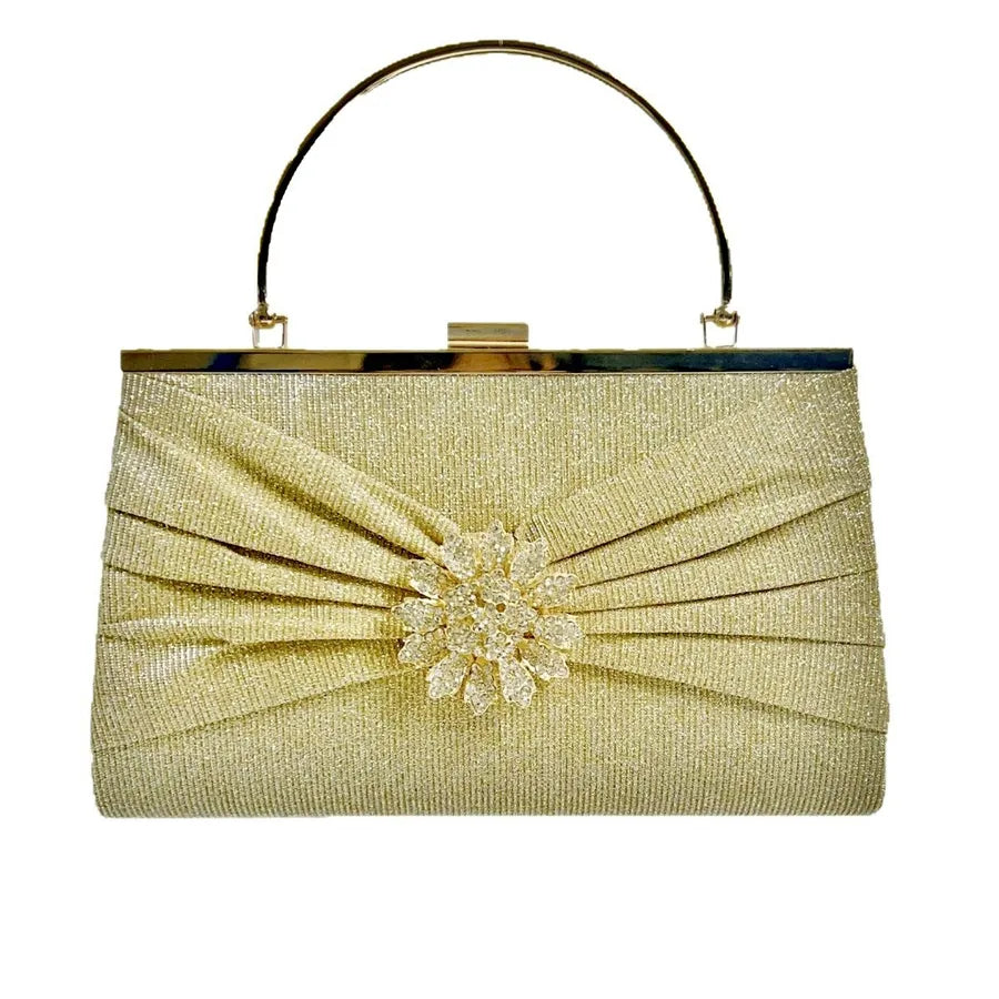Elegant Dinner Party Handbag Shoulder Bag Polyester Square Shape Mobile Phone Wallet Folded Design Chain Diamond Embellished