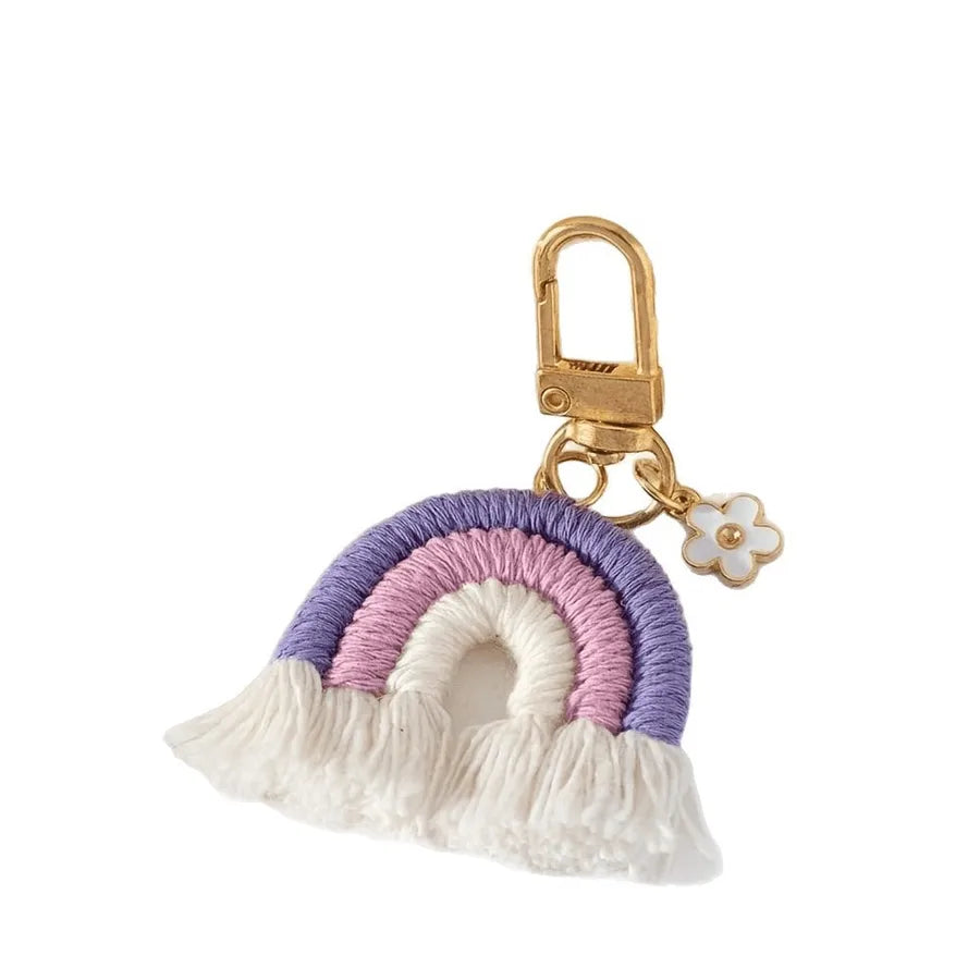 Fashionable Sweet Rainbow Knitted Keychain Pendant Accessory New Arrival Jewelry Handcrafted Tassel Irregular Design Personality