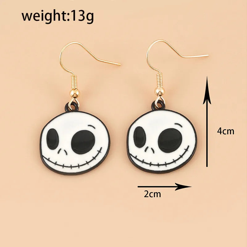 Dark Halloween Skeleton Head Pendant Card Earrings Personality Unique Design Alloy Jewelry For Men And Women Suitable For Parties