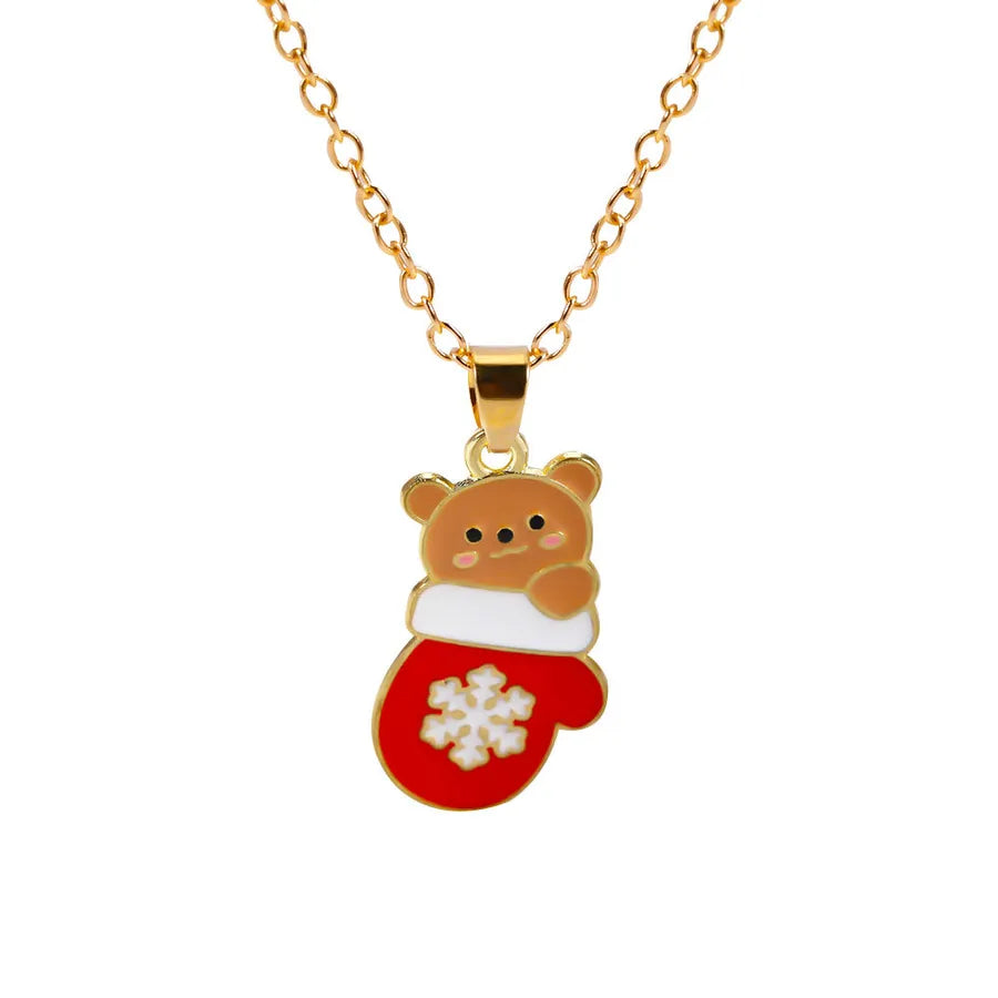 Christmas Themed Alloy Pendant Necklace With Bell Snowflake Design Geometric Pattern For Men And Women Christmas Tree Santa Claus Deer Stick