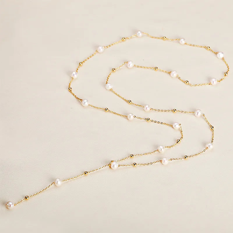 Freshwater Pearl Copper cable chain Geometric Y-Necklace Pendant Necklace