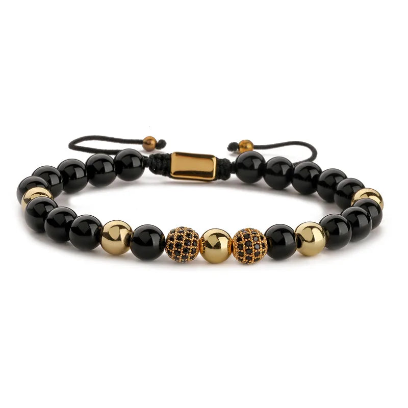 retro roman style geometric howlite stone tiger eye beaded inlay zircon unisex bracelets