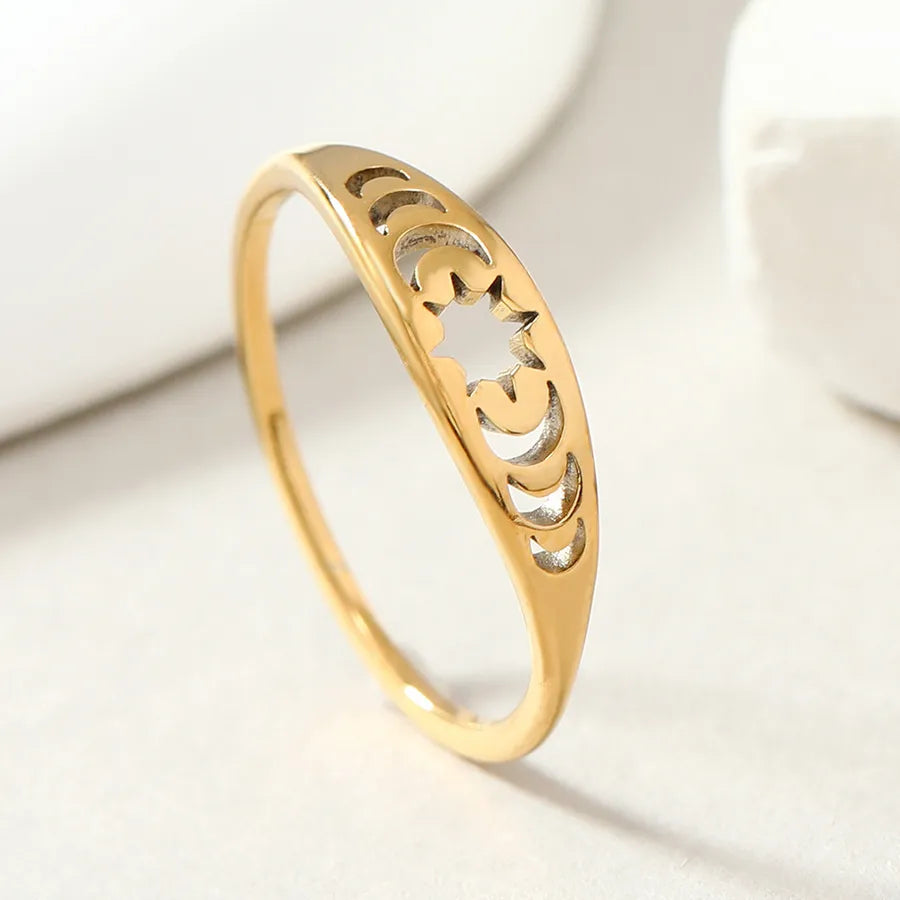 new fashion simple ring non-fading creative cutting hollow six-pointed star stainless steel ring jewelry factory