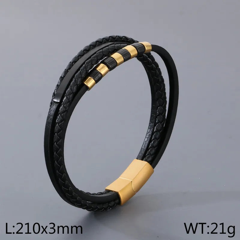 Simple Style Color Block Stainless Steel Layered 18K Gold Plated Men's Bracelets