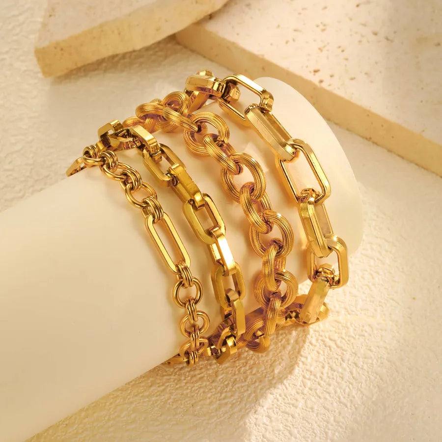 Hip-Hop Punk Simple Style Geometric 201 Stainless Steel 18K Gold Plated Handmade Chain Bracelets In Bulk