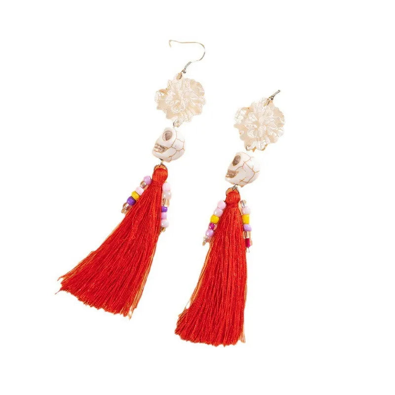 Creative Halloween Skull Tassel Earrings  Style Funny Geometric Pattern Handmade Alloy Women's Jewelry