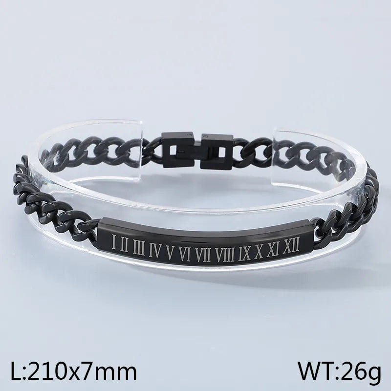 Men's Titanium Steel Roman Digital Curved Brand Snap Bracelet